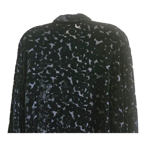 XXist Women's L Blouse Silk Blend Velvet Burnout Button Up Black Whimsy Goth 44" - Picture 7 of 8